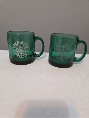 Vintage Starbucks Emerald Green Glass Mugs - Pair
